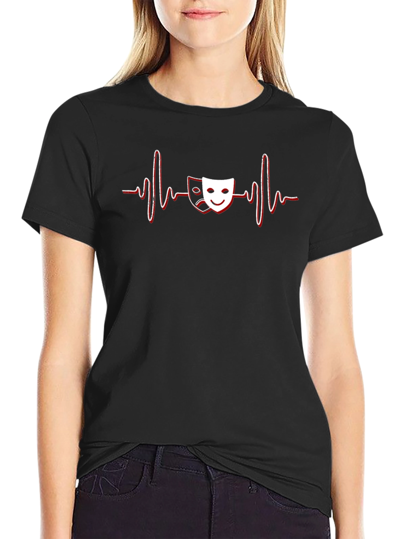 Drama Masks Heartbeat Graphic Tee - Black