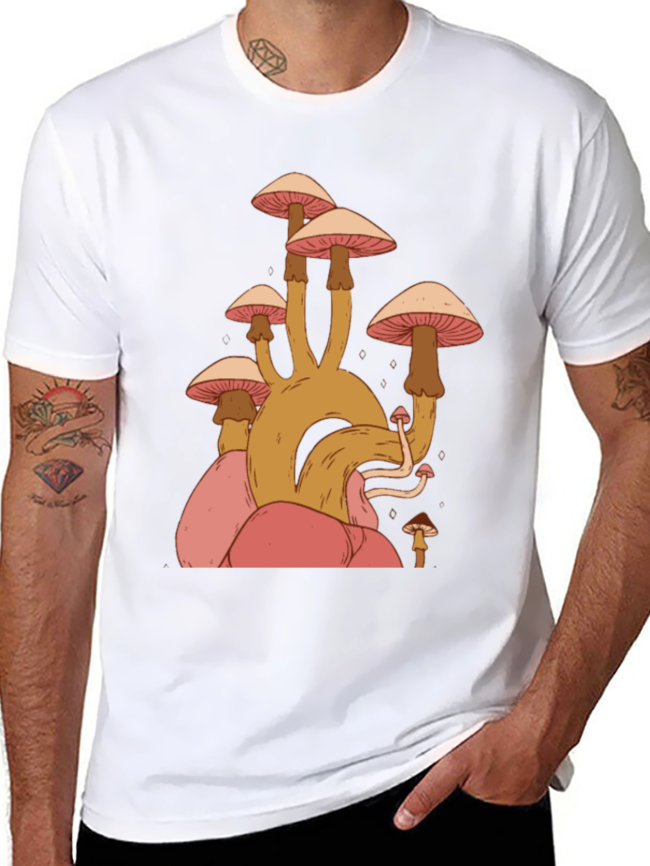 Mushroom Graphic Tee - Black Cotton Casual Shirt