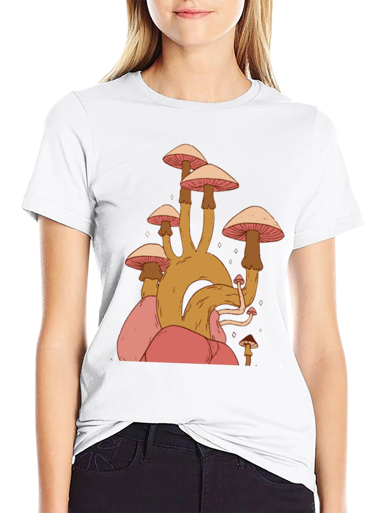 Mushroom Graphic Tee - Black Cotton Casual Shirt