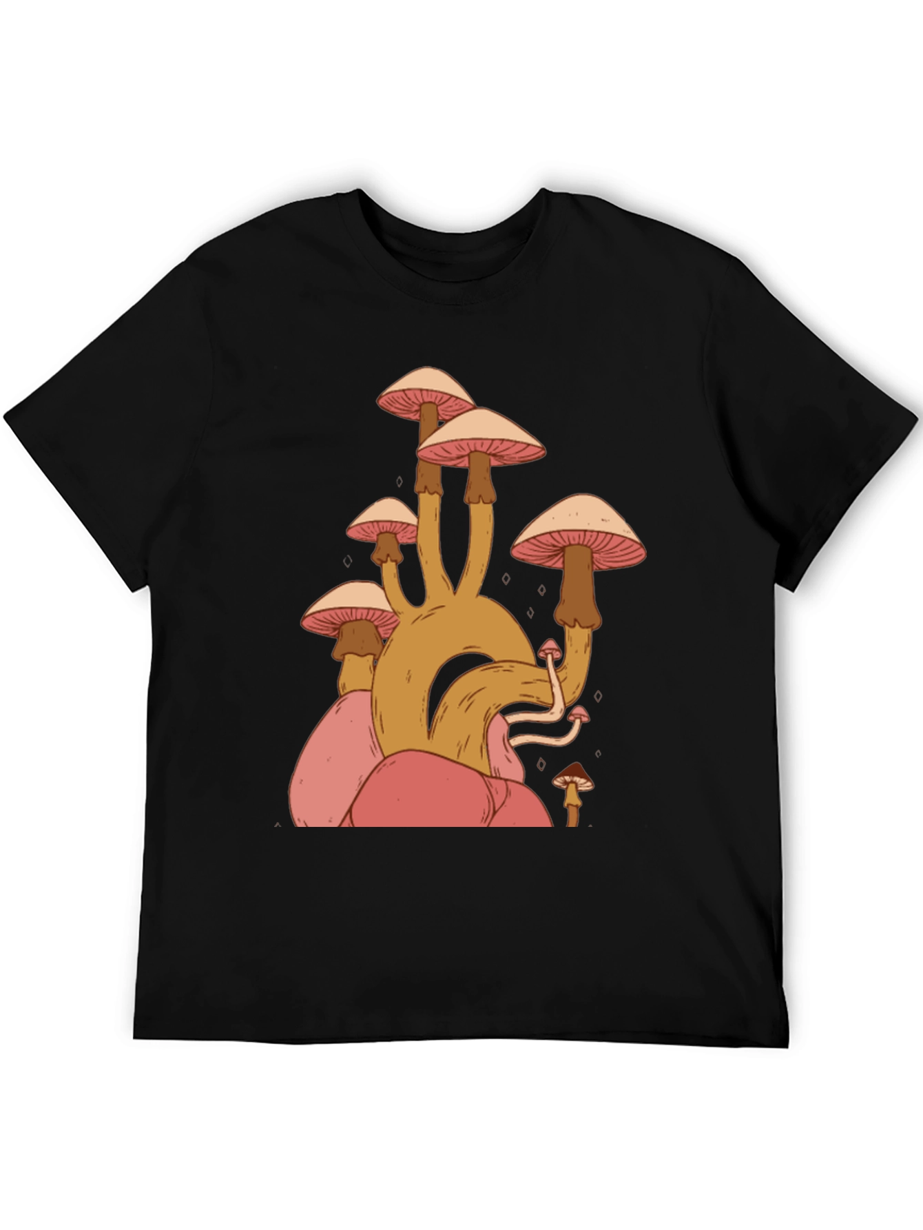 Mushroom Graphic Tee - Black Cotton Casual Shirt