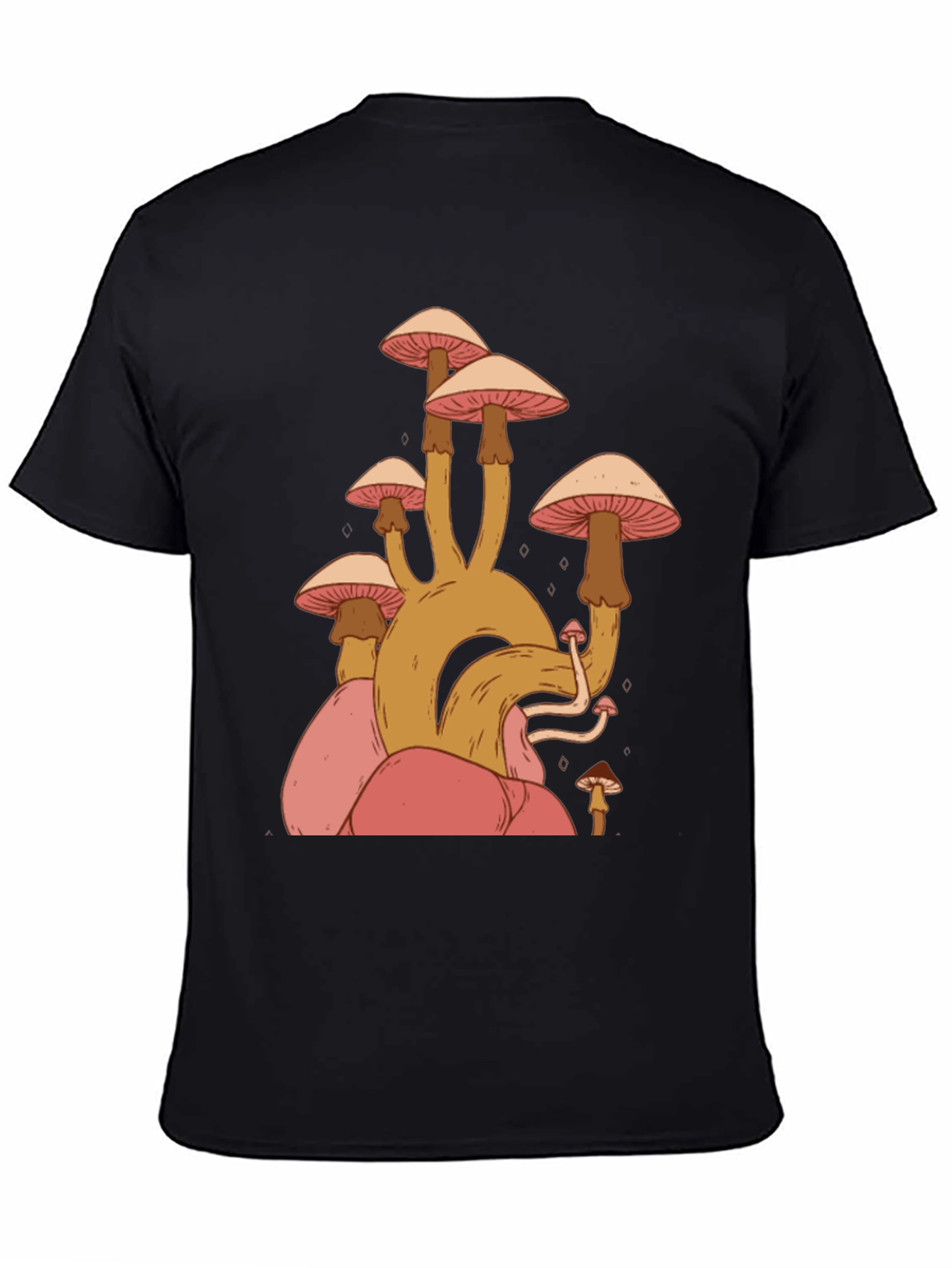 Mushroom Graphic Tee - Black Cotton Casual Shirt