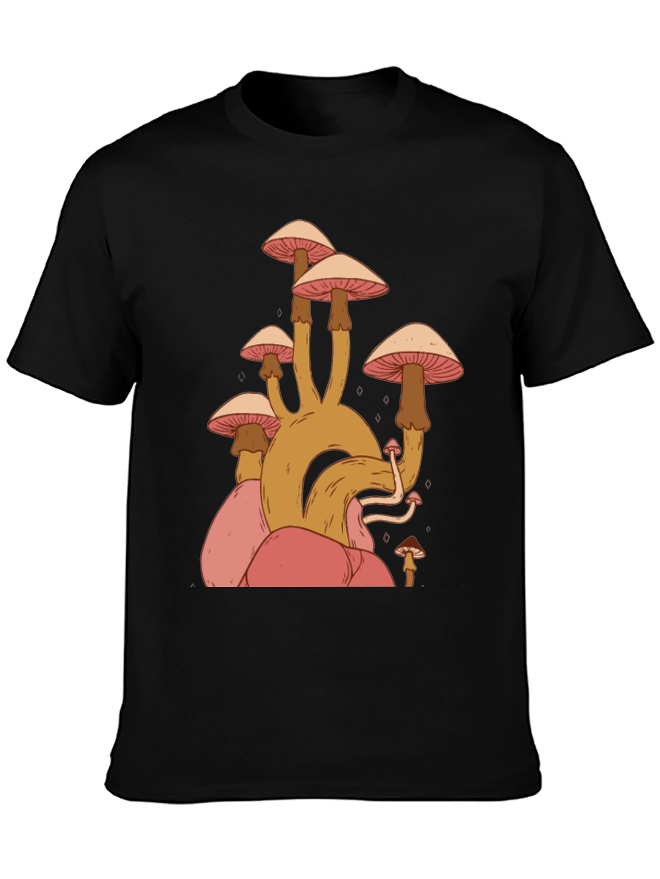 Mushroom Graphic Tee - Black Cotton Casual Shirt