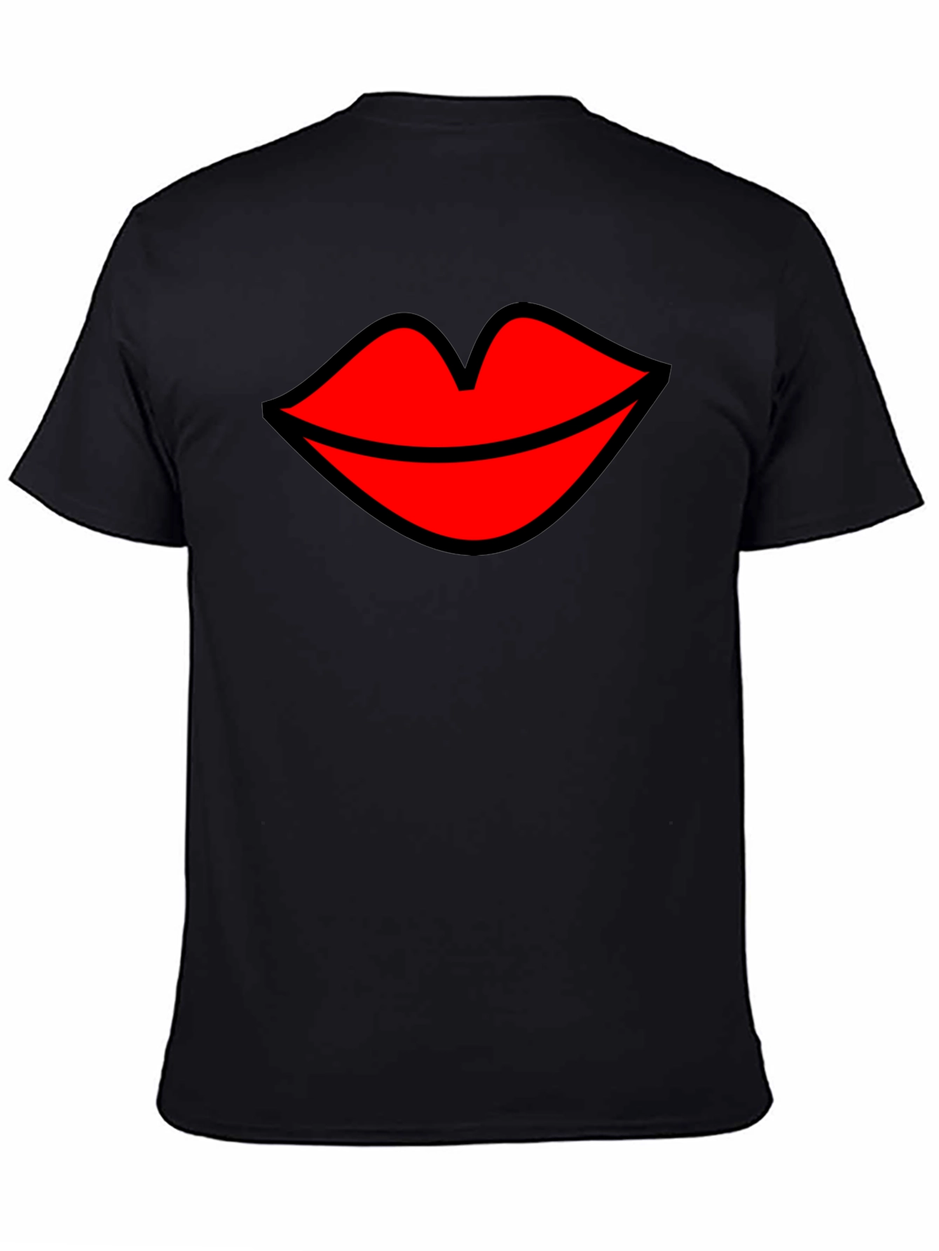 Kiss Lips Graphic Tee - Black Cotton Blend T-Shirt