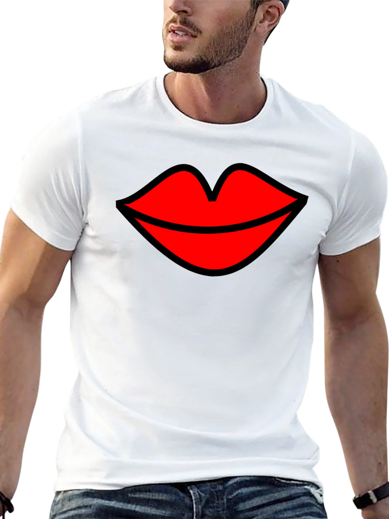 Kiss Lips Graphic Tee - Black Cotton Blend T-Shirt