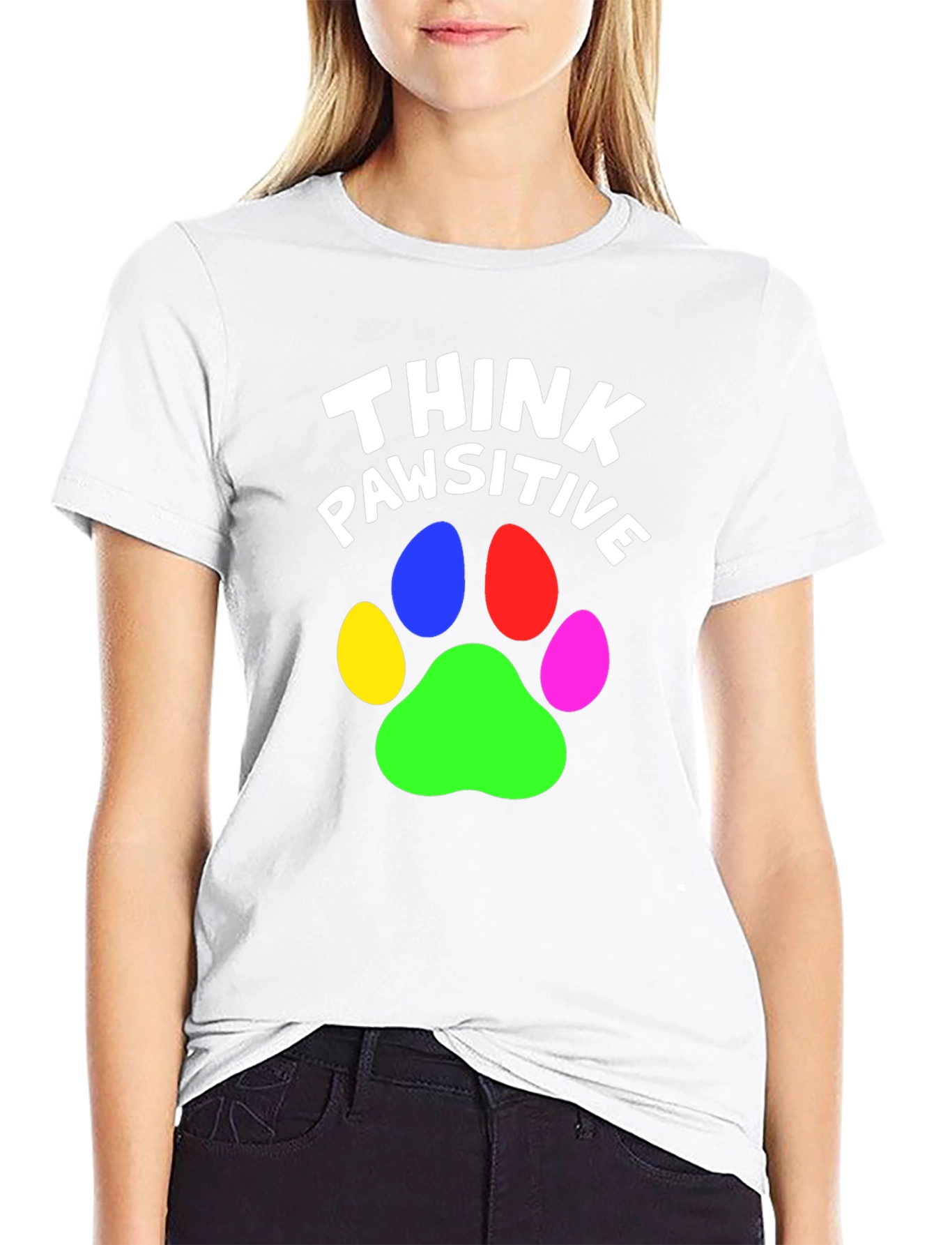 Think Pawsitive Graphic Tee - Black Cotton T-Shirt