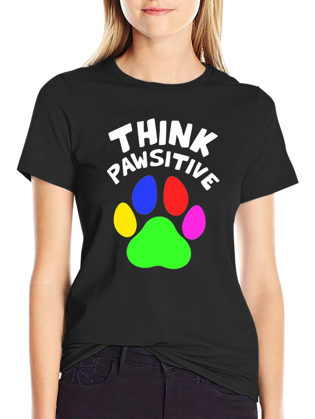 Think Pawsitive Graphic Tee - Black Cotton T-Shirt