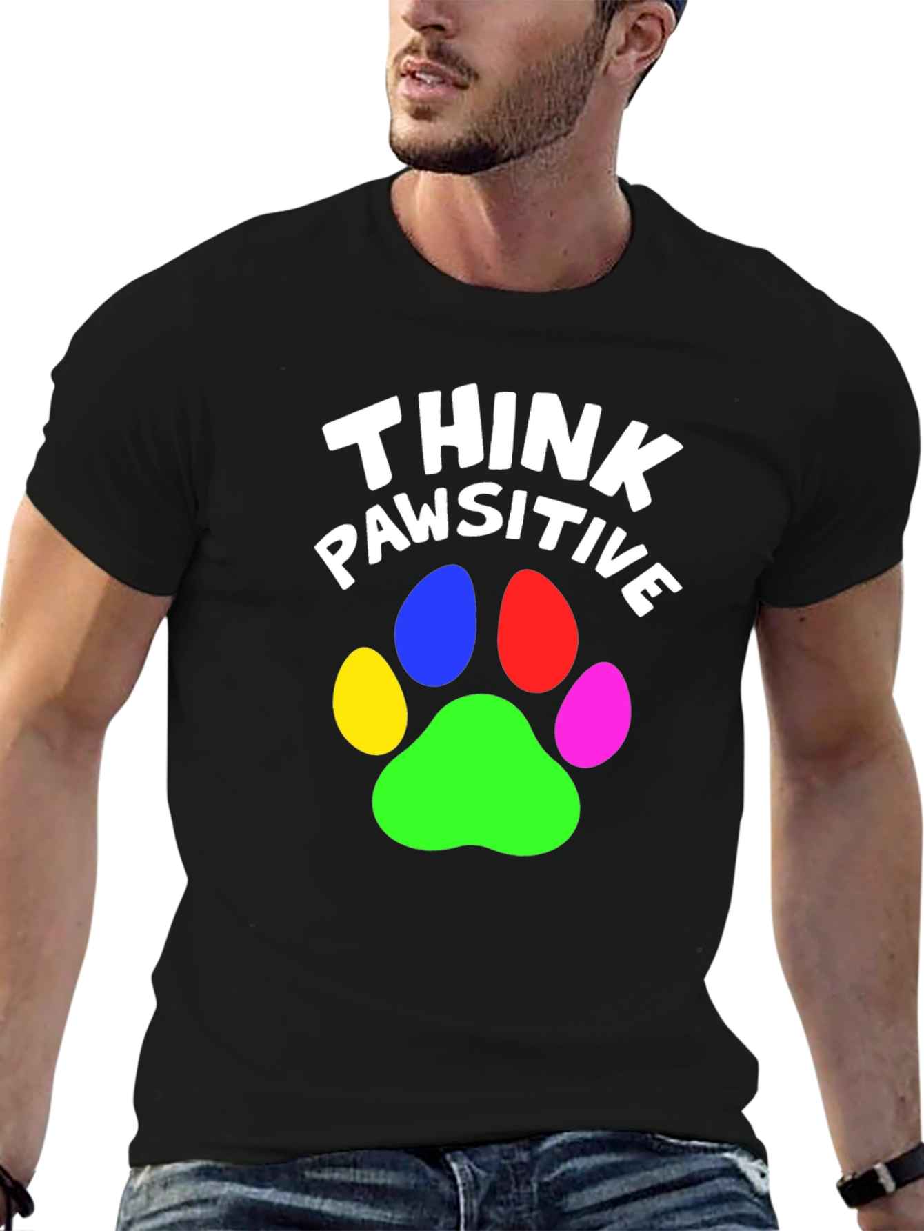 Think Pawsitive Graphic Tee - Black Cotton T-Shirt