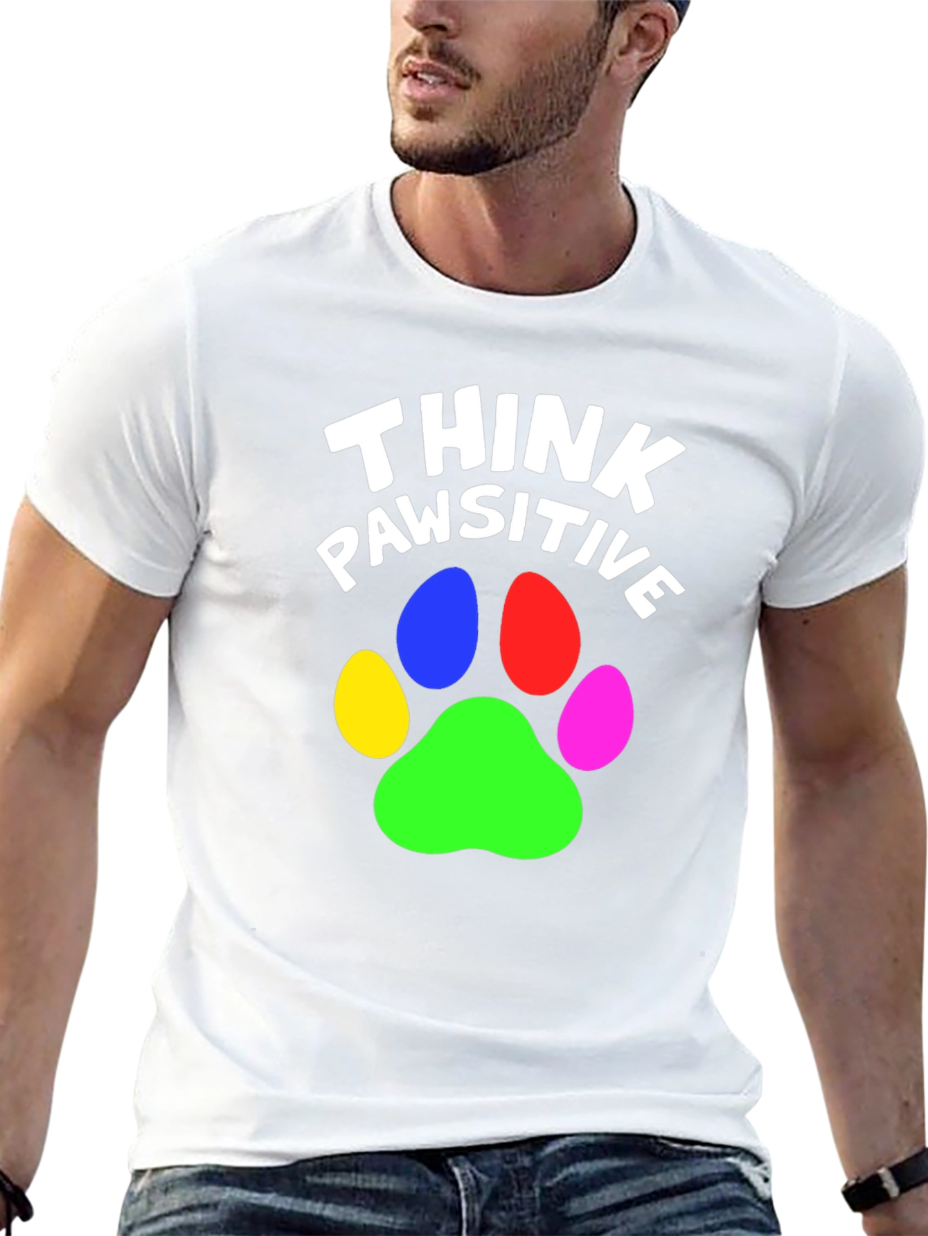 Think Pawsitive Graphic Tee - Black Cotton T-Shirt