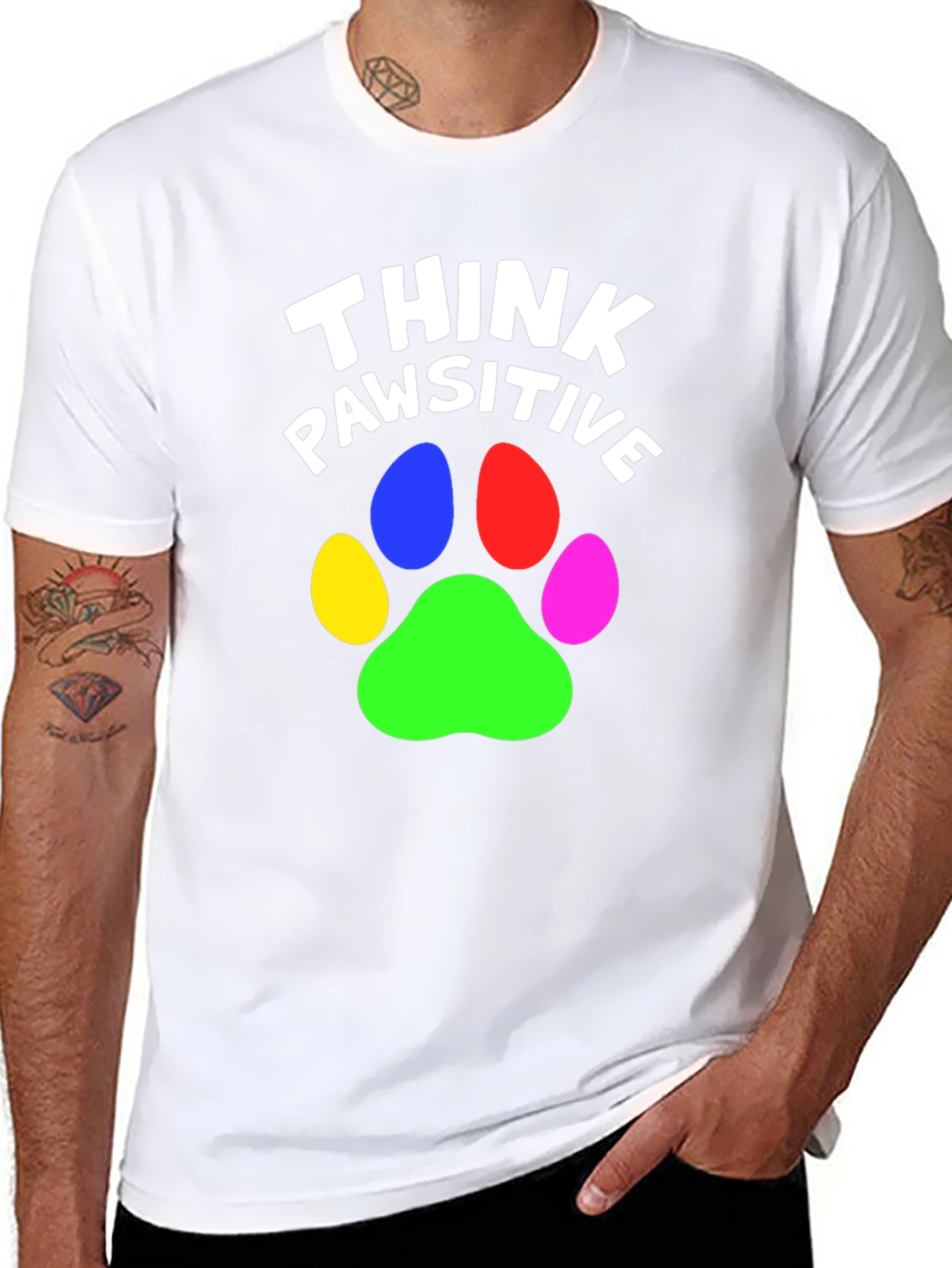 Think Pawsitive Graphic Tee - Black Cotton T-Shirt