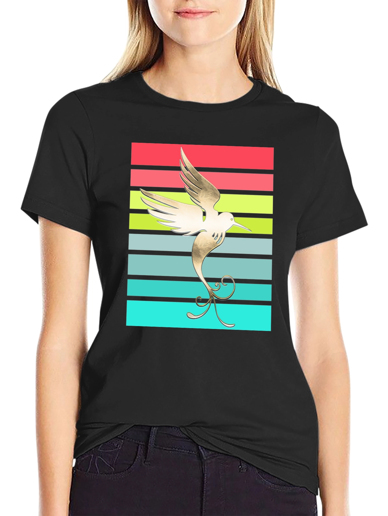 Hummingbird Retro Striped Graphic Tee
