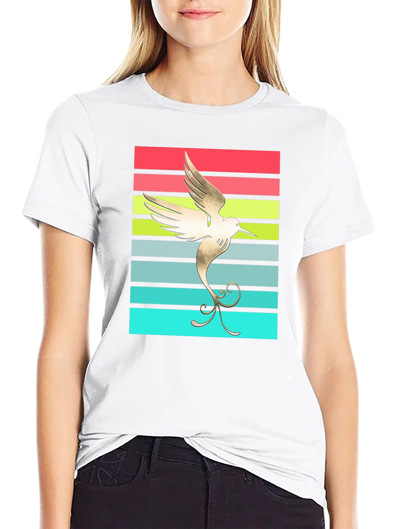 Hummingbird Retro Striped Graphic Tee
