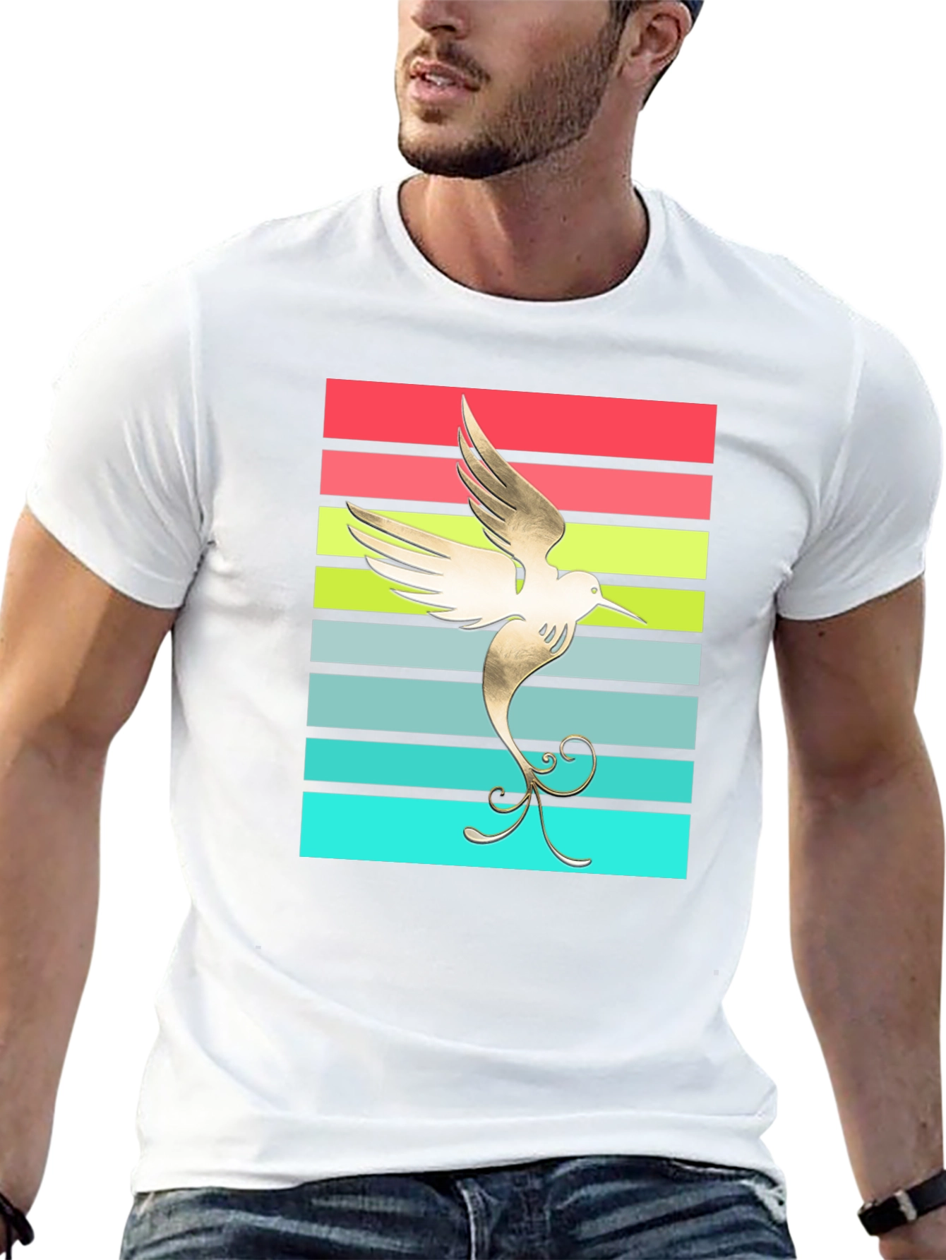 Hummingbird Retro Striped Graphic Tee