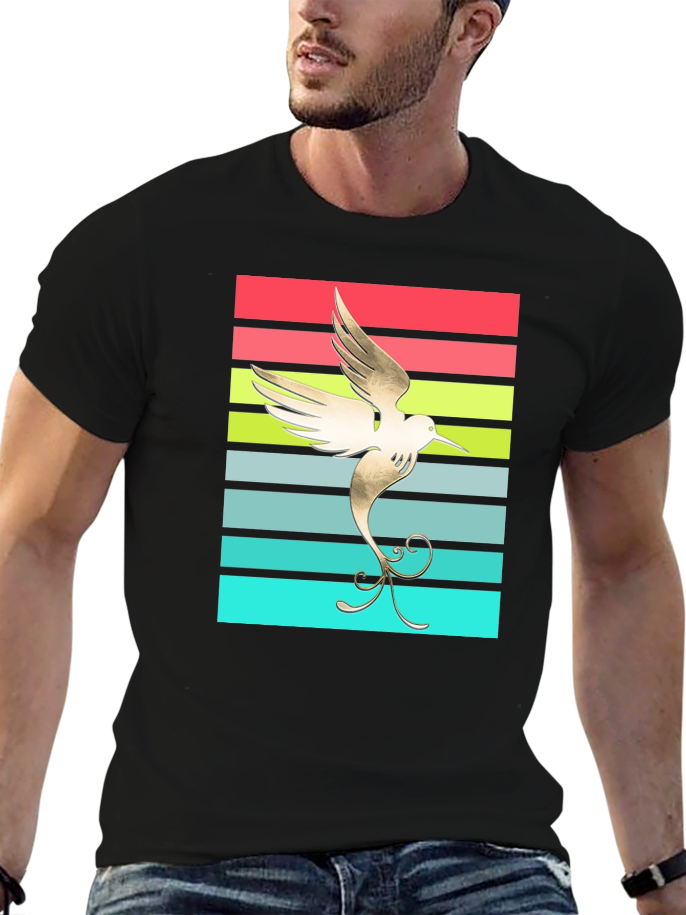 Hummingbird Retro Striped Graphic Tee