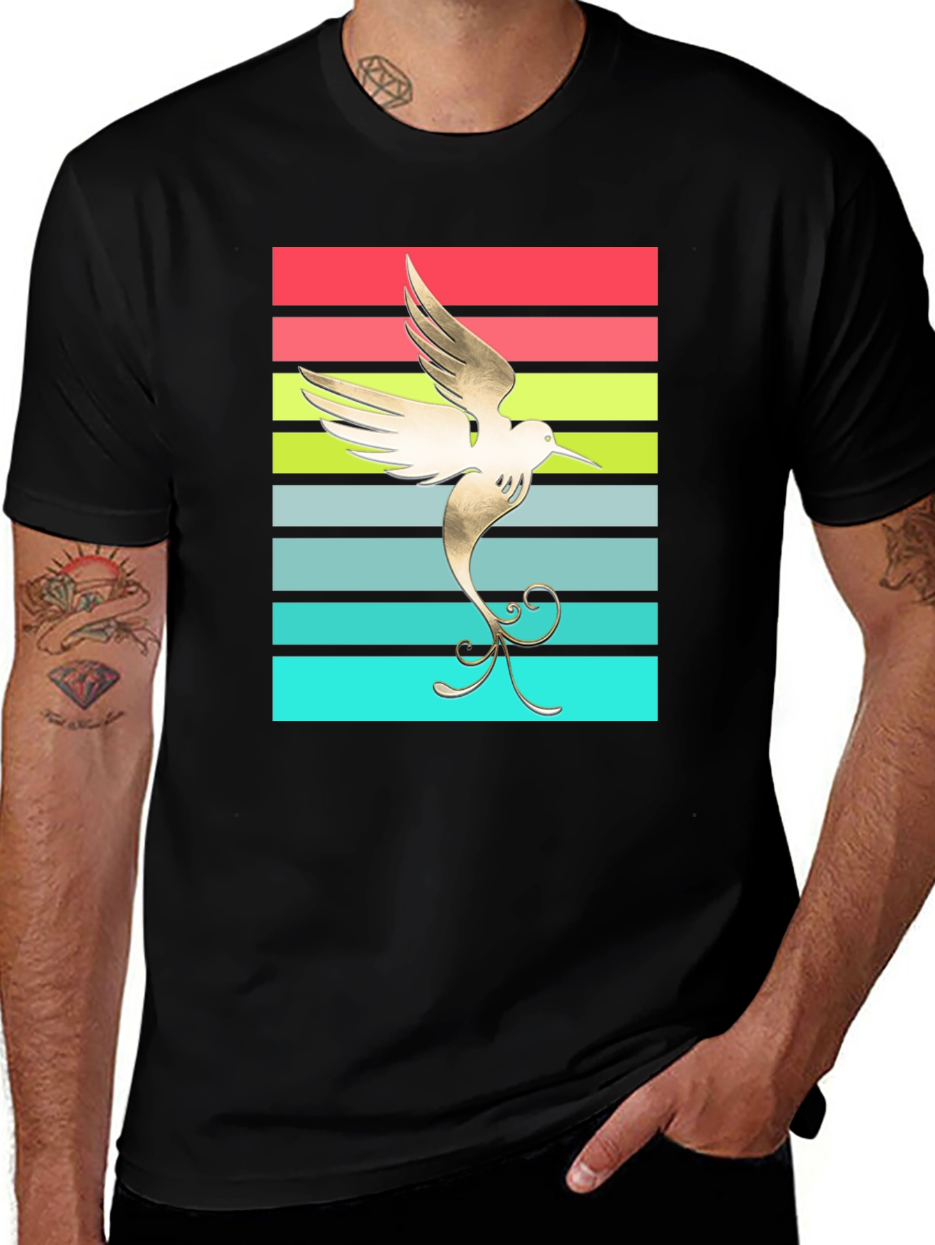 Hummingbird Retro Striped Graphic Tee
