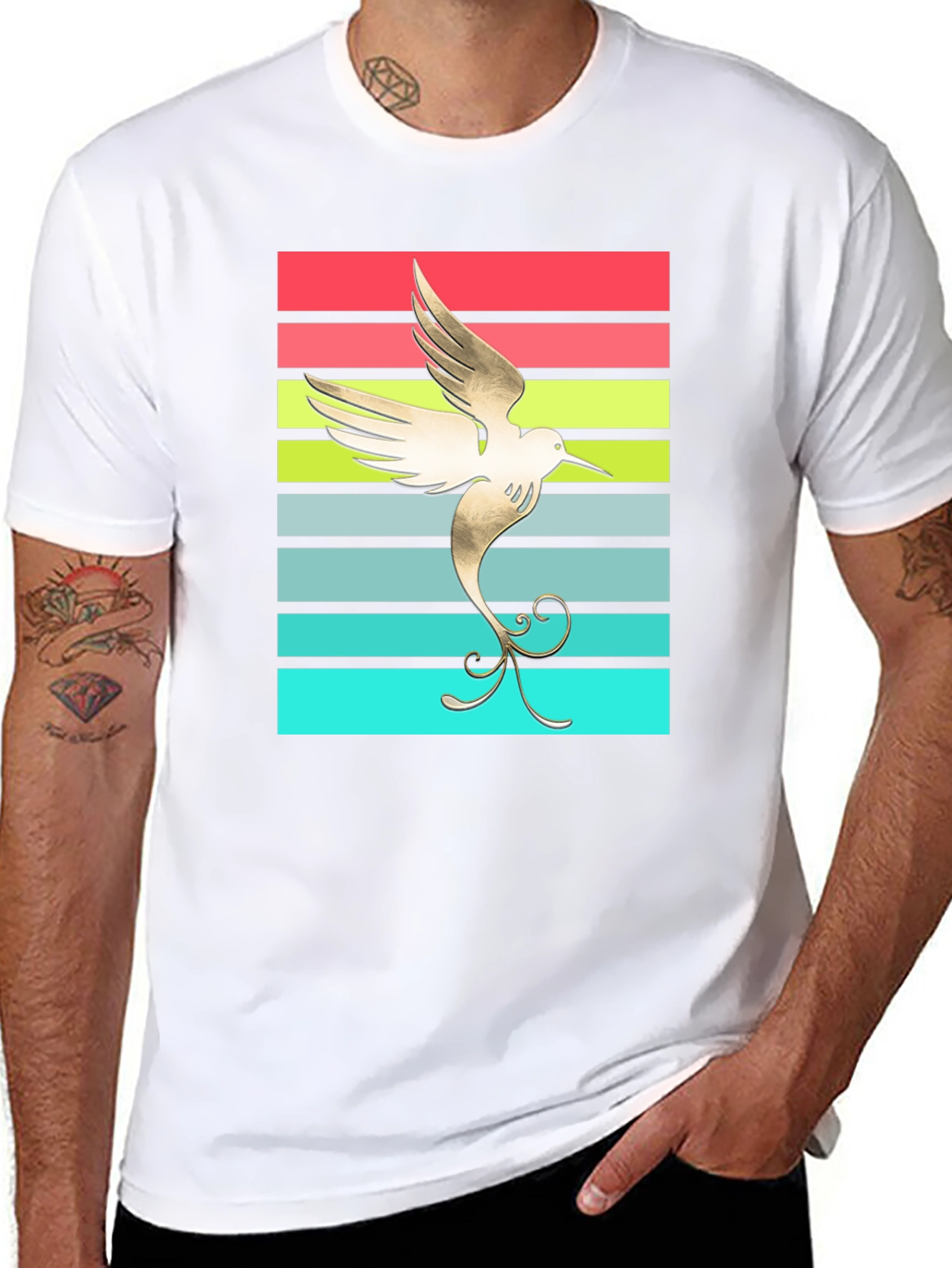Hummingbird Retro Striped Graphic Tee