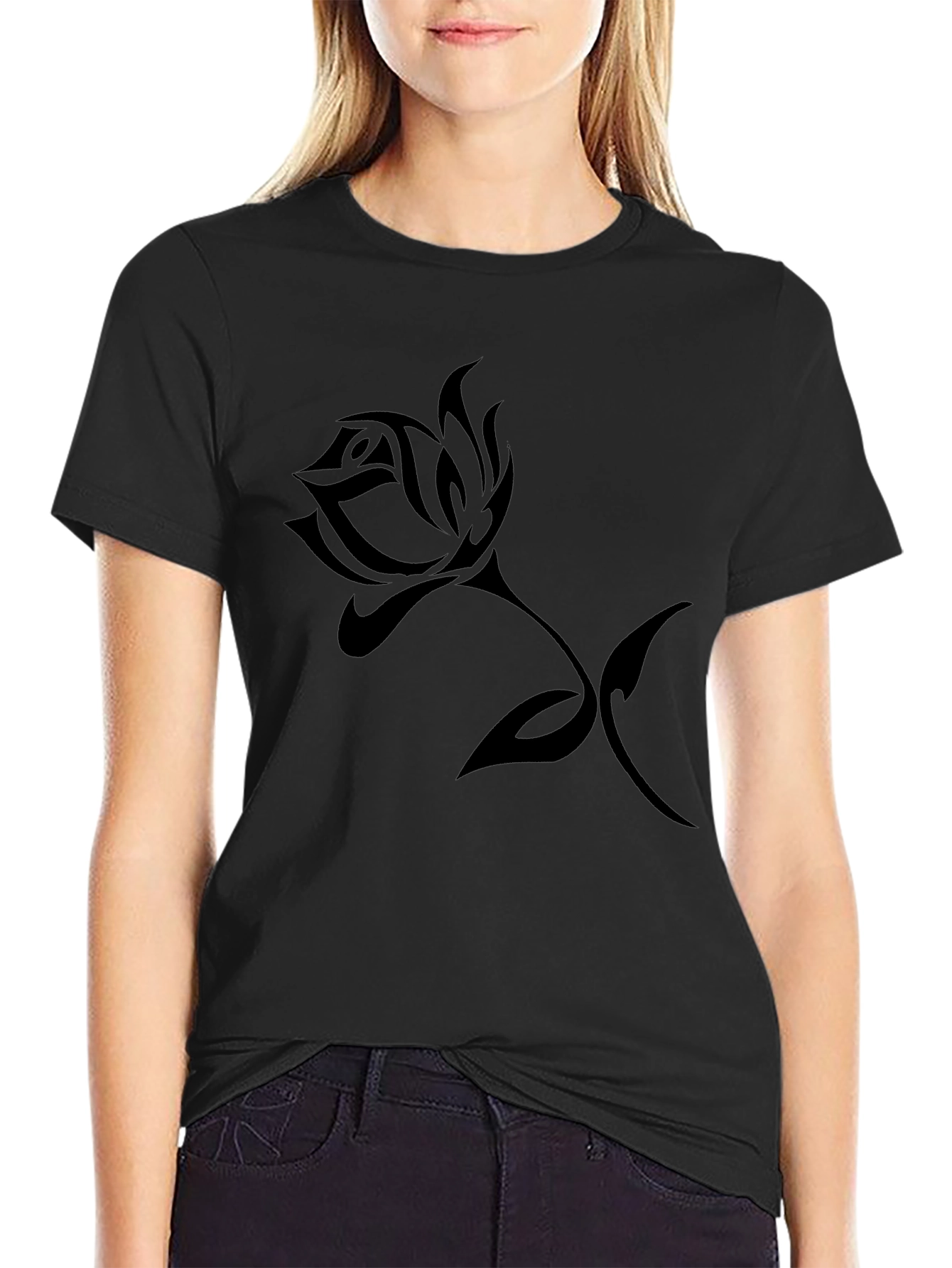 Black Rose Graphic T-Shirt Casual Style