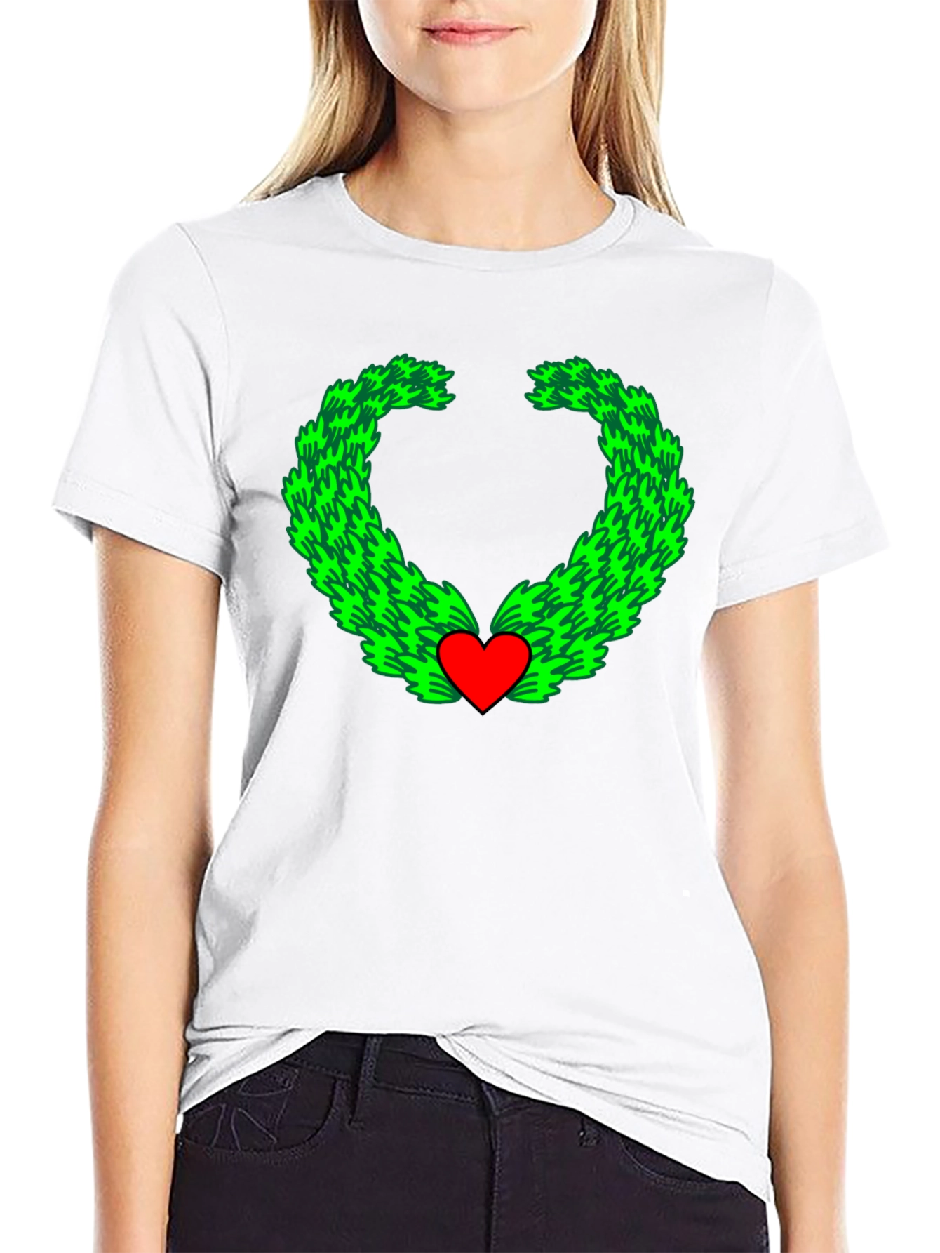 Heart Wreath Graphic Tee - Soft Cotton Black T-Shirt