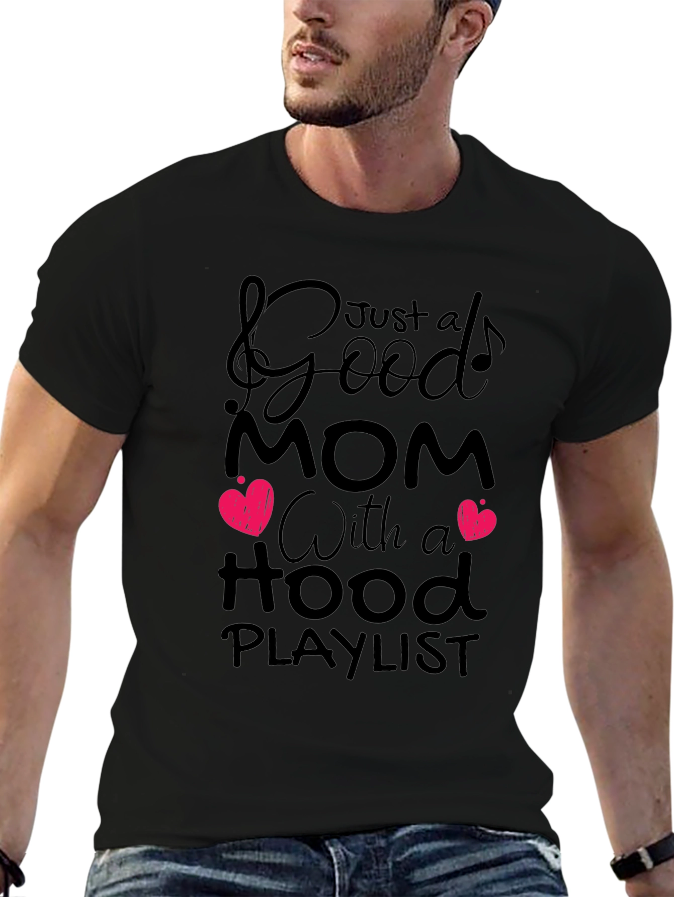 Good Mom Hood Playlist Black Graphic T-Shirt