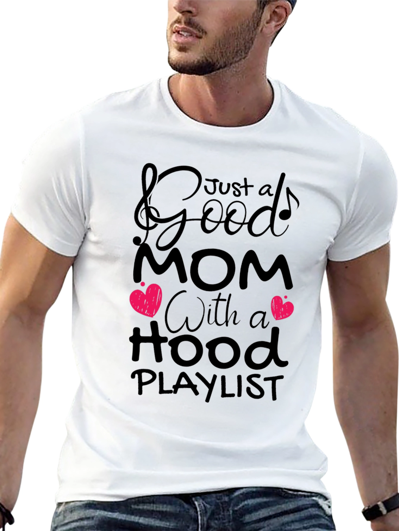 Good Mom Hood Playlist Black Graphic T-Shirt