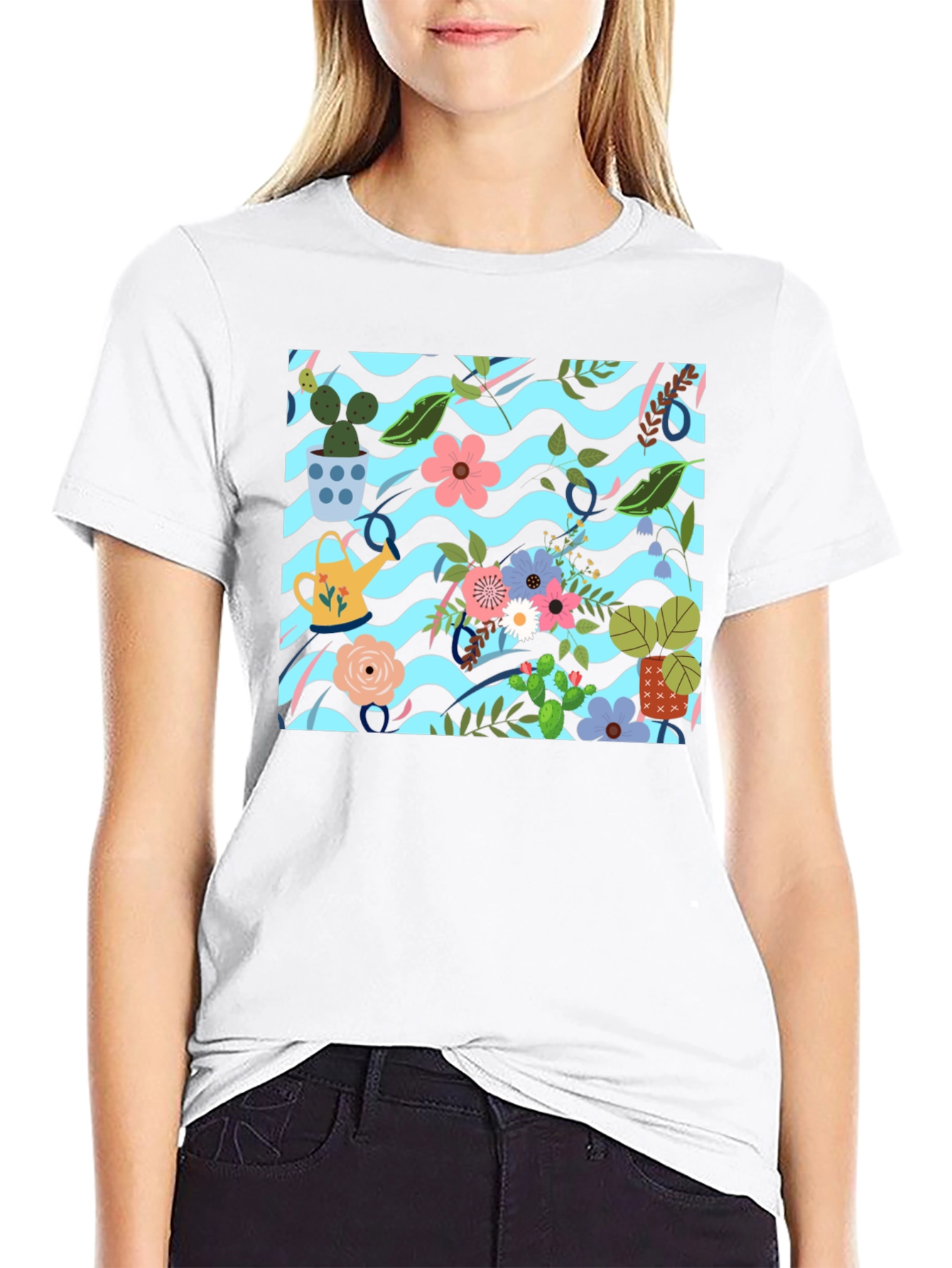 Floral Pattern Black T-Shirt