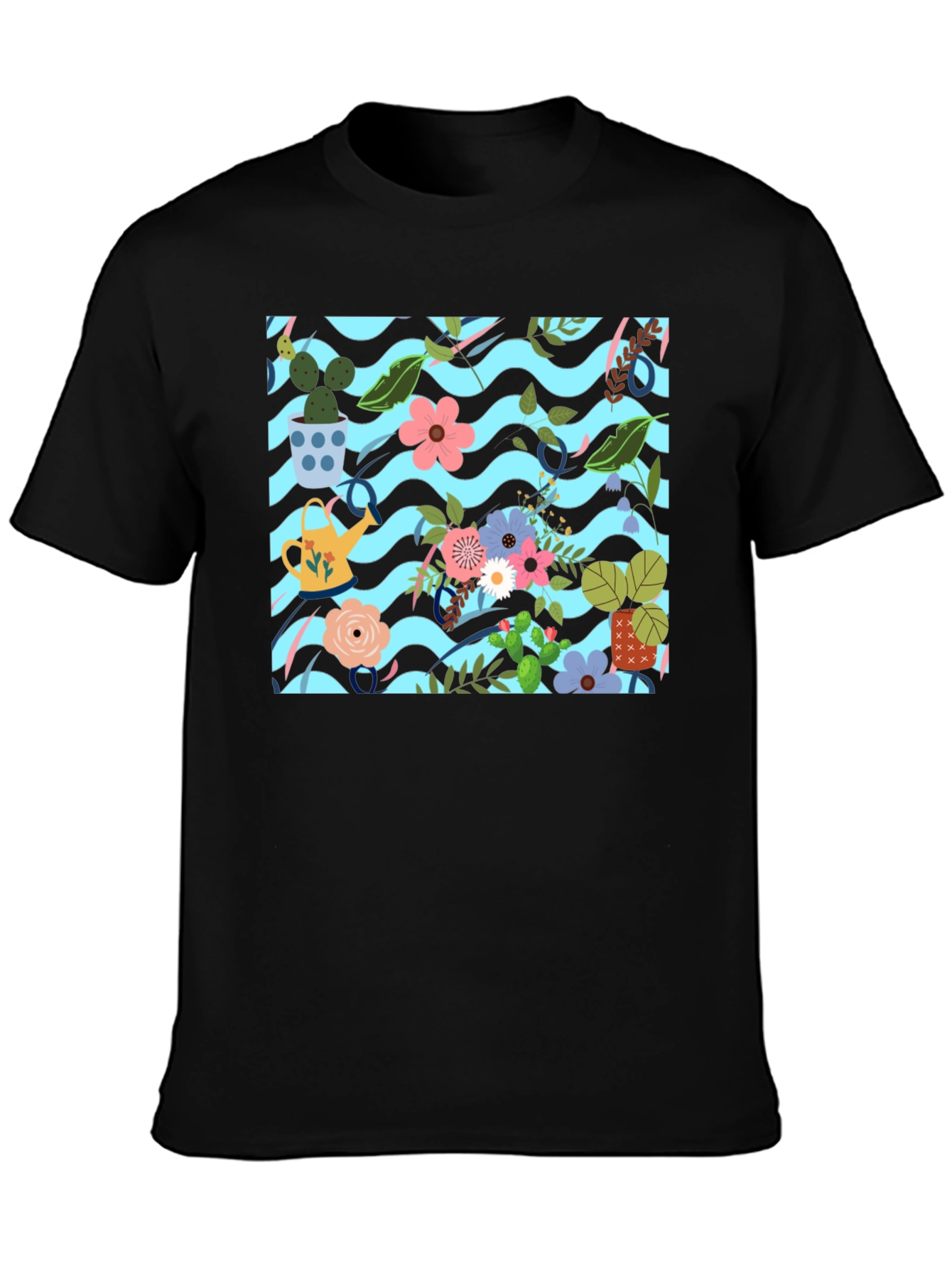 Floral Pattern Black T-Shirt