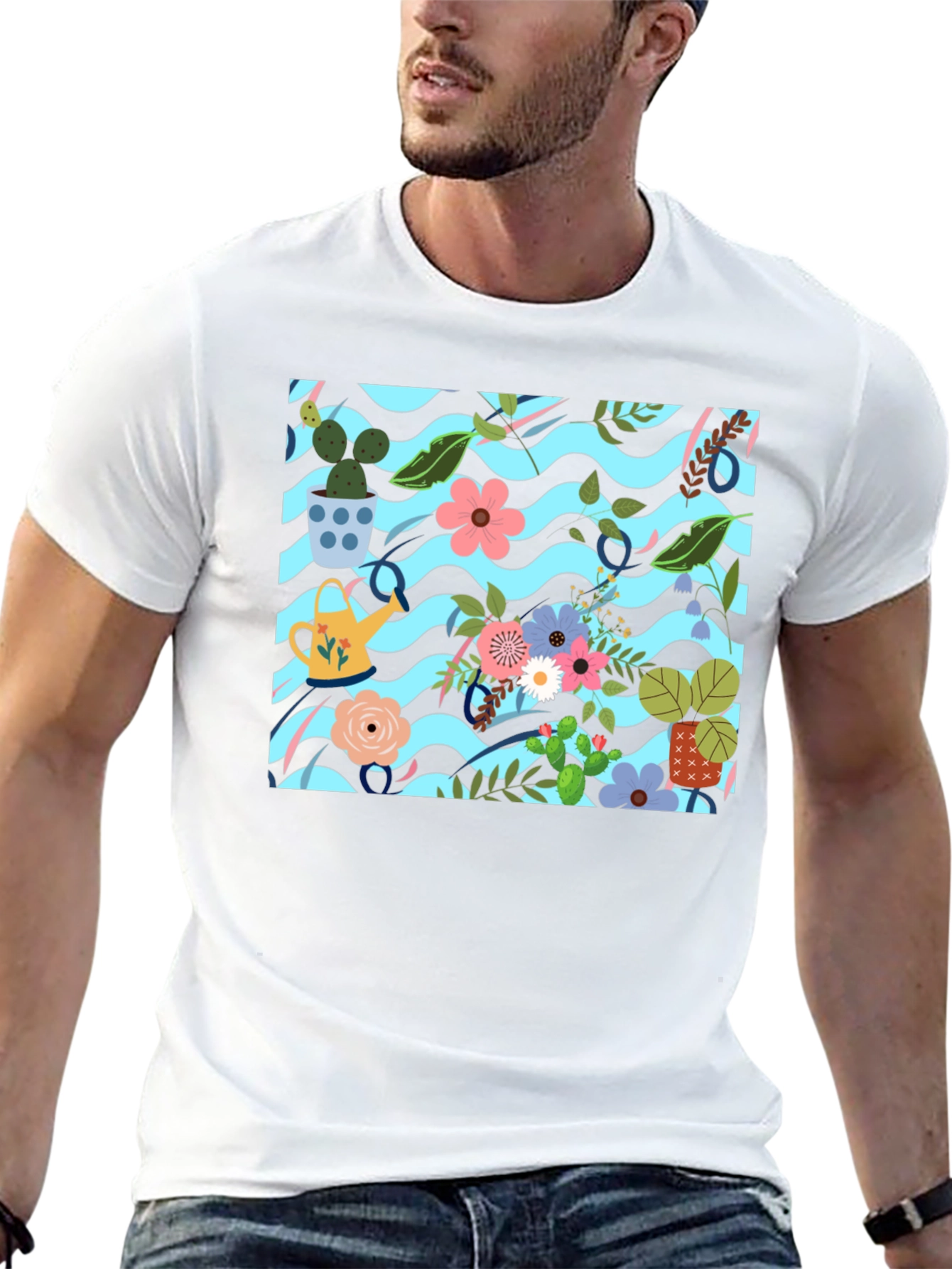 Floral Pattern Black T-Shirt