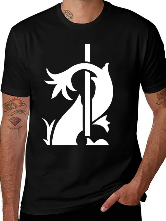 Stylish Black Tee with White Floral Sword Graphic