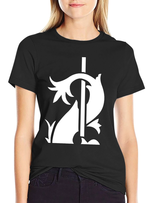 Stylish Black Tee with White Floral Sword Graphic