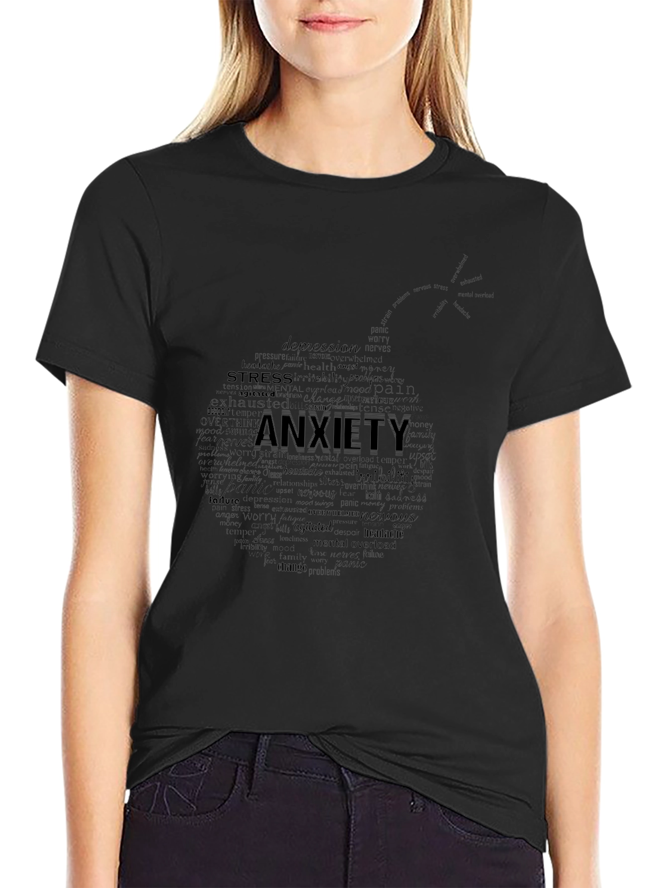 Anxiety Word Cloud Graphic Tee - Black