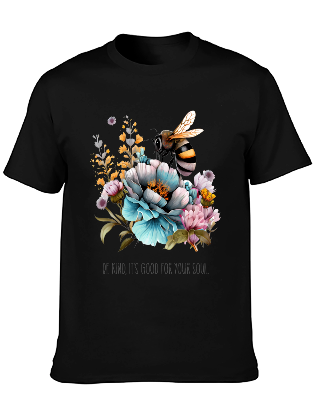 Floral Bee Graphic Tee - Black Cotton Blend