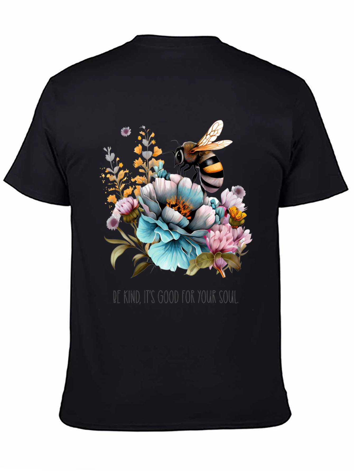 Floral Bee Graphic Tee - Black Cotton Blend
