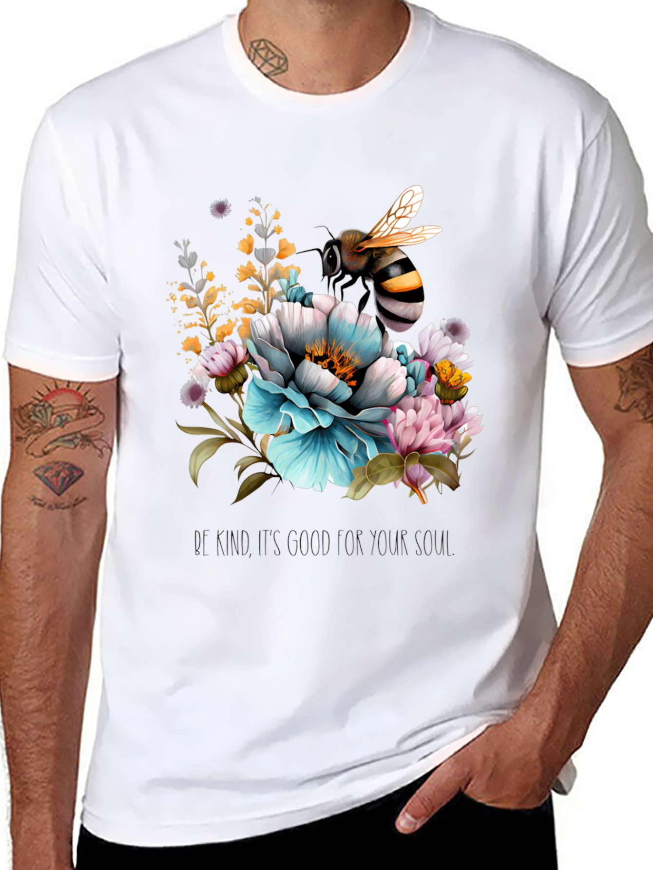 Floral Bee Graphic Tee - Black Cotton Blend