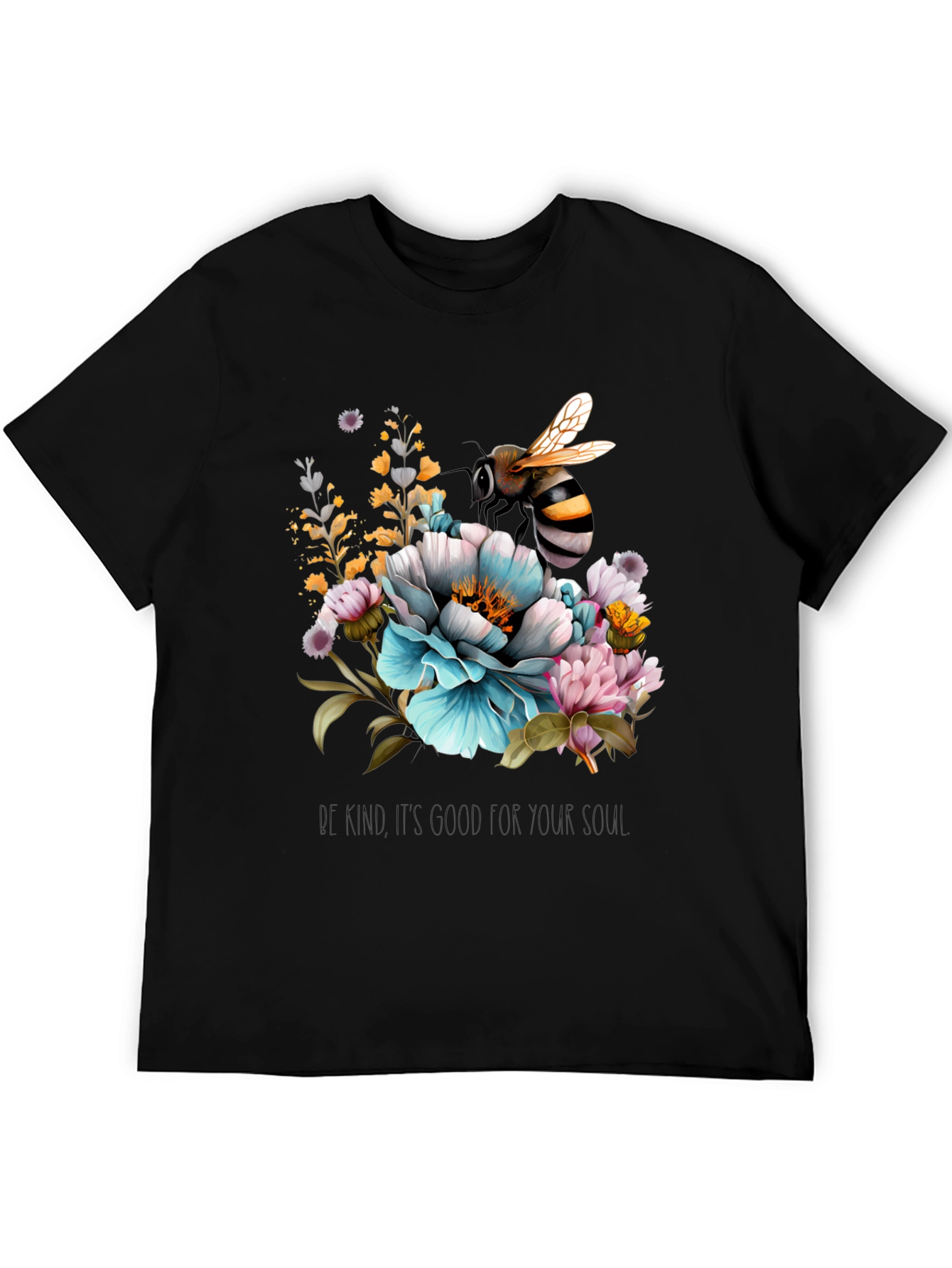 Floral Bee Graphic Tee - Black Cotton Blend