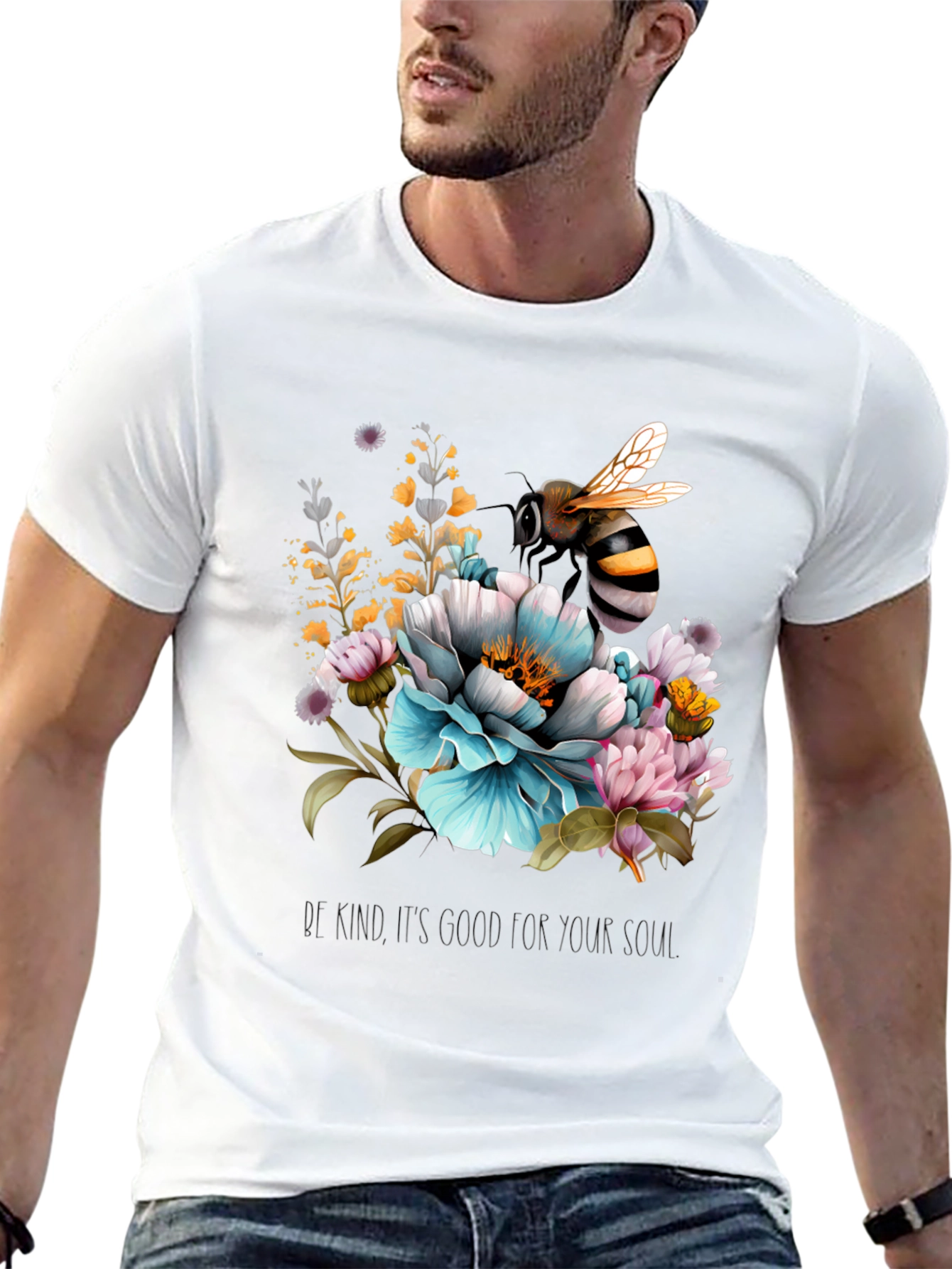 Floral Bee Graphic Tee - Black Cotton Blend
