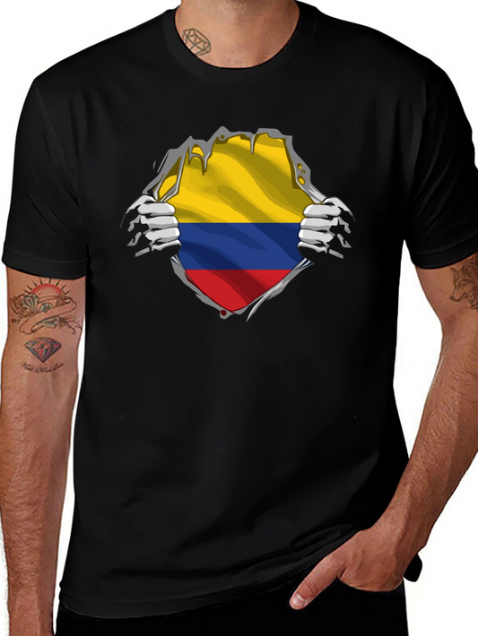 Colombia Flag Ripped T-Shirt - Mens Short Sleeve Tee