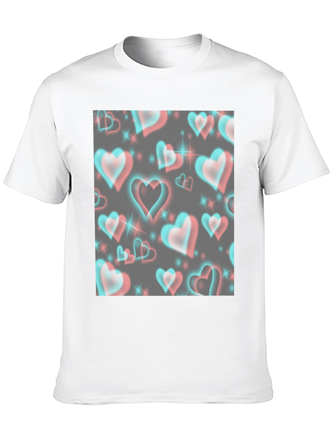 Retro 3D Hearts Pattern Black Tee