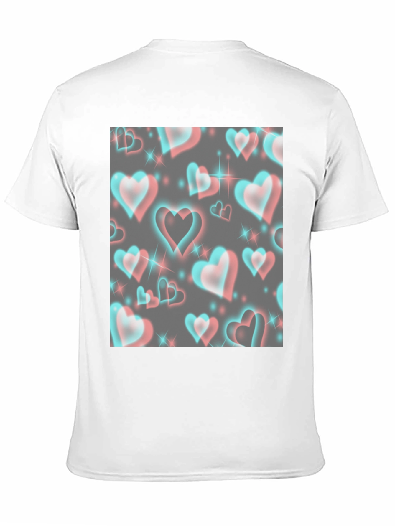 Retro 3D Hearts Pattern Black Tee