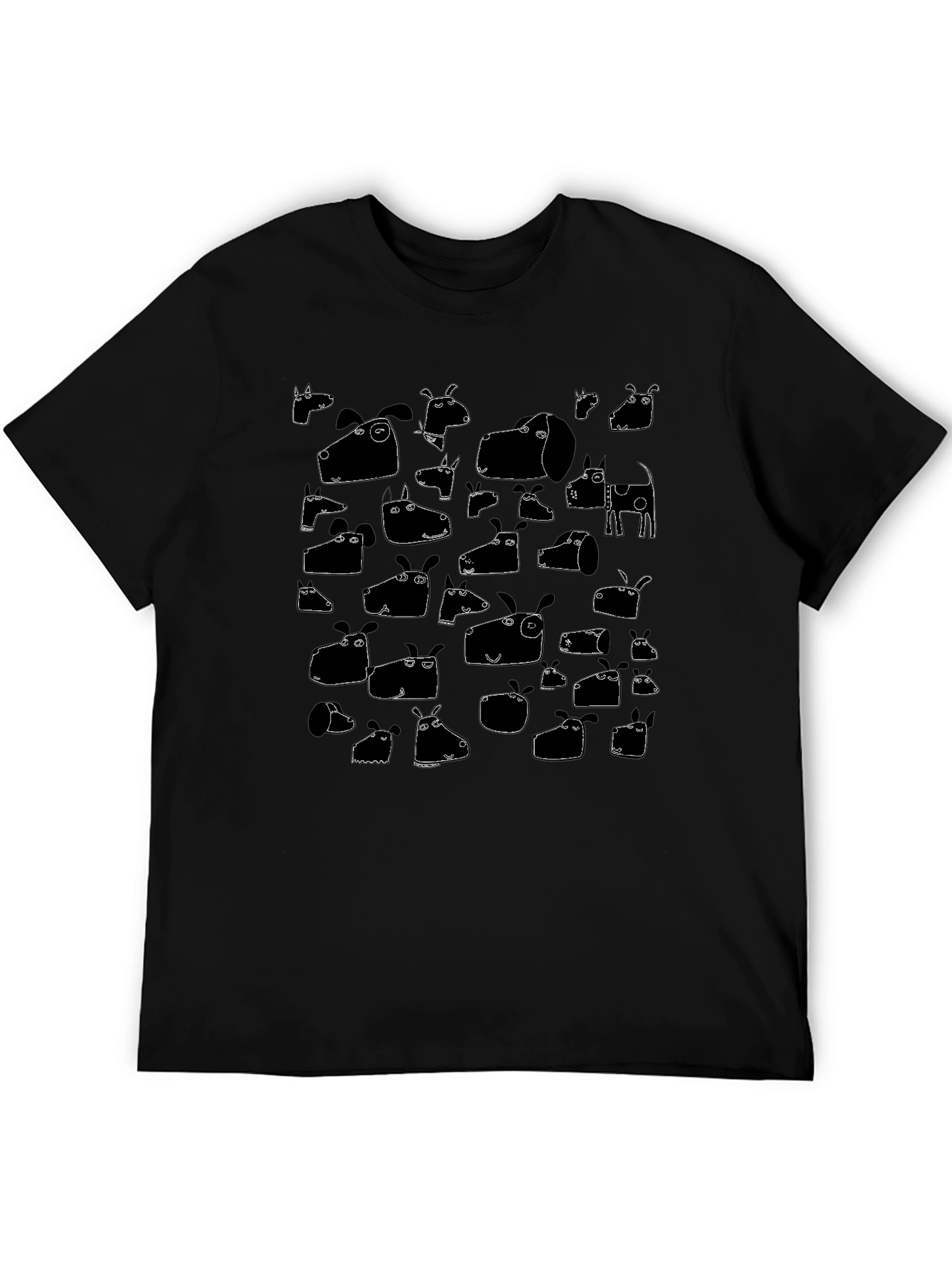 Funny Dog Face Pattern Tee - Black Cotton T-Shirt