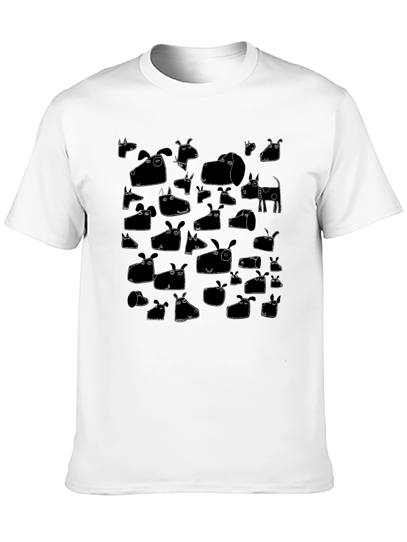 Funny Dog Face Pattern Tee - Black Cotton T-Shirt
