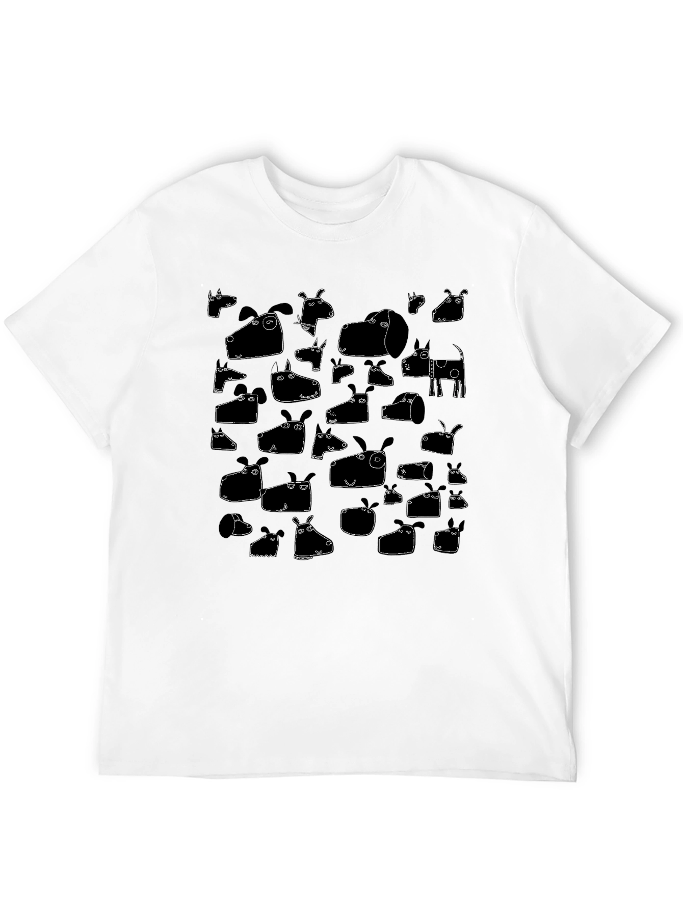 Funny Dog Face Pattern Tee - Black Cotton T-Shirt