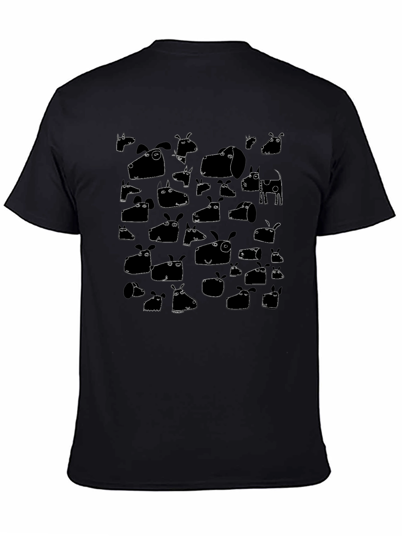 Funny Dog Face Pattern Tee - Black Cotton T-Shirt