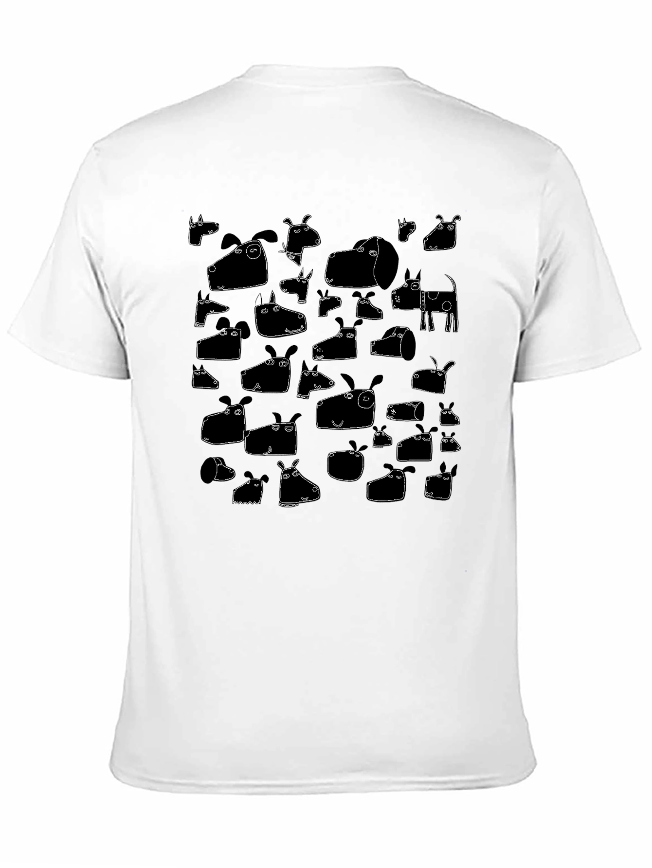 Funny Dog Face Pattern Tee - Black Cotton T-Shirt