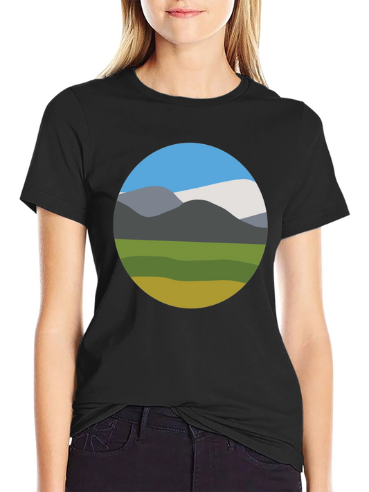 Nature Scene Graphic Tee - Black Crew Neck T-Shirt