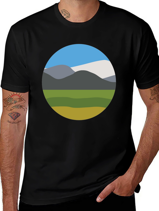 Nature Scene Graphic Tee - Black Crew Neck T-Shirt