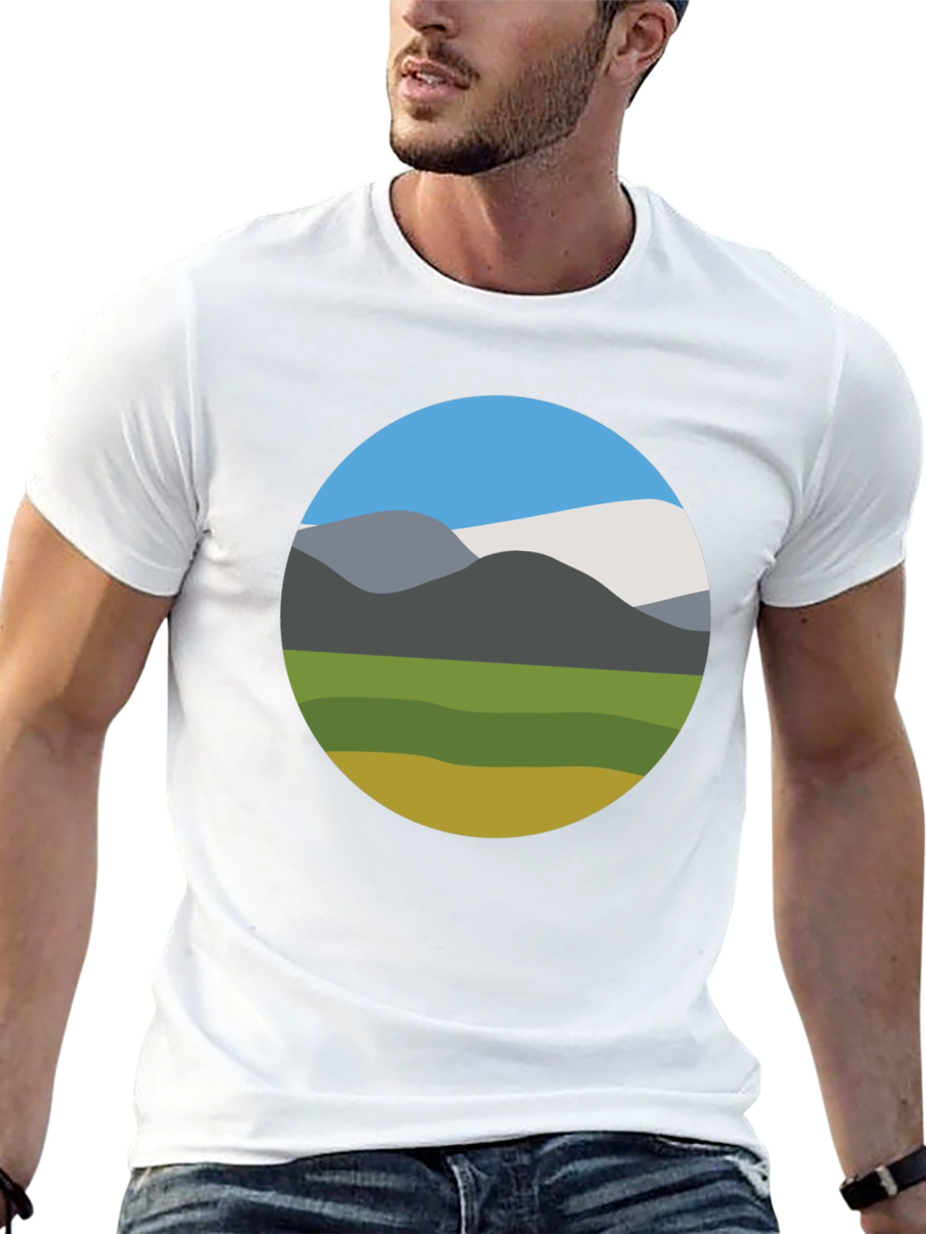 Nature Scene Graphic Tee - Black Crew Neck T-Shirt