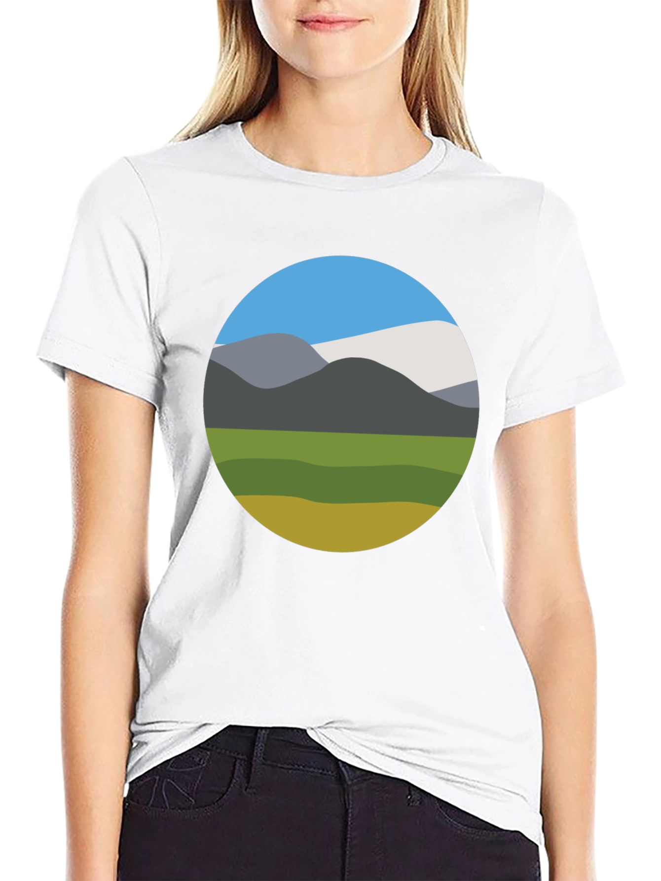 Nature Scene Graphic Tee - Black Crew Neck T-Shirt