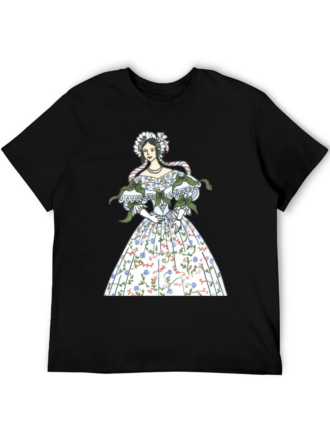 Elegant Floral Dress Graphic Tee - Black