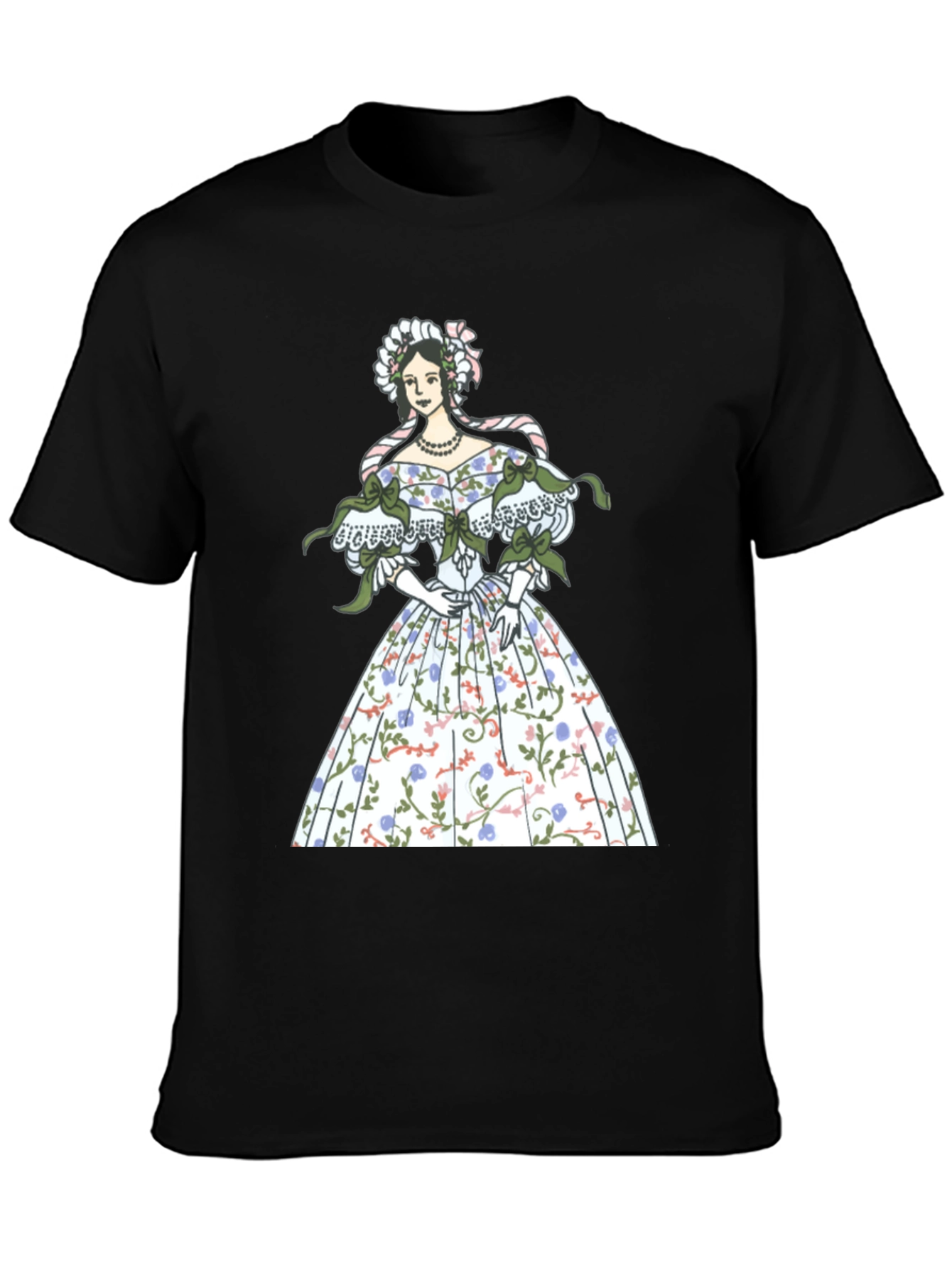 Elegant Floral Dress Graphic Tee - Black