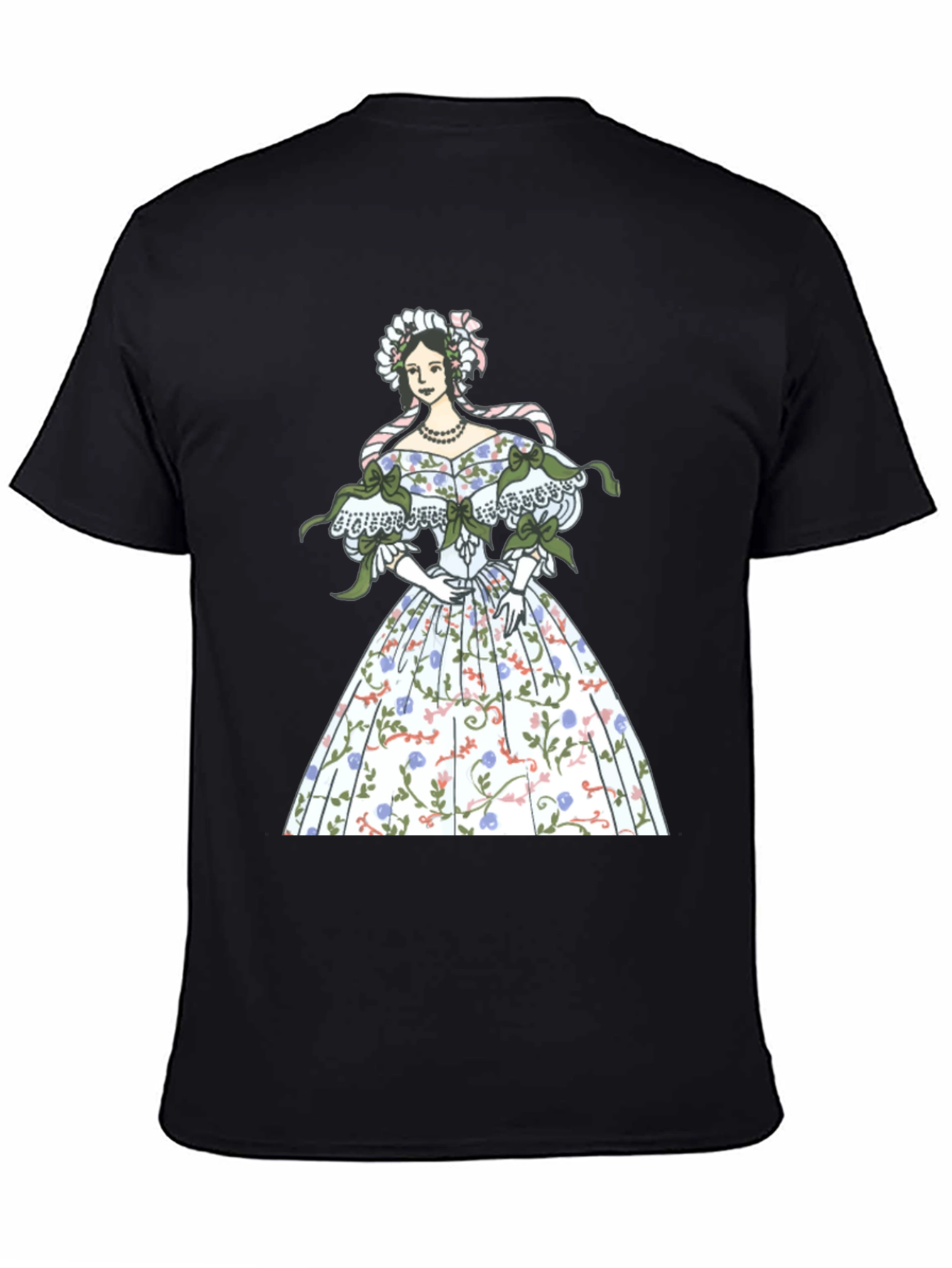 Elegant Floral Dress Graphic Tee - Black