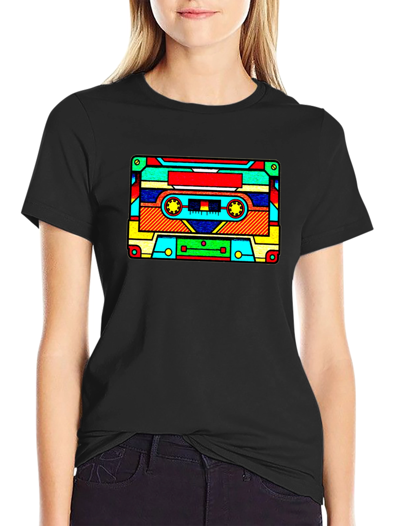 Retro Cassette Tape Graphic T-Shirt - Black